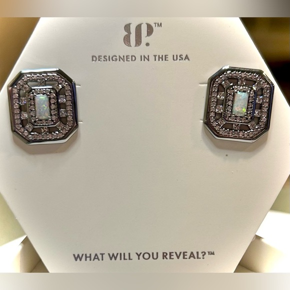 Bomb Party Jewelry October Opal studs with hematite - Picture 1 of 3